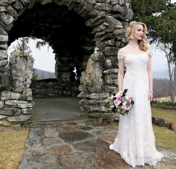 Gown: Lucia Rodriguez (LW4700); Bouquet: Ariston Flowers