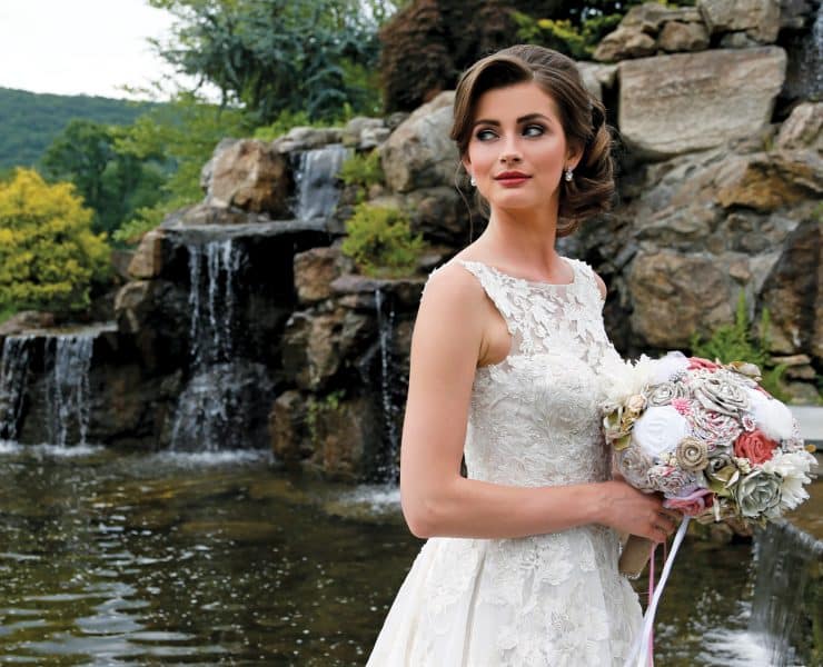 Gown: Oleg Cassini at David's Bridal (CWG658, $1,758), Forever Brooch Bouquets