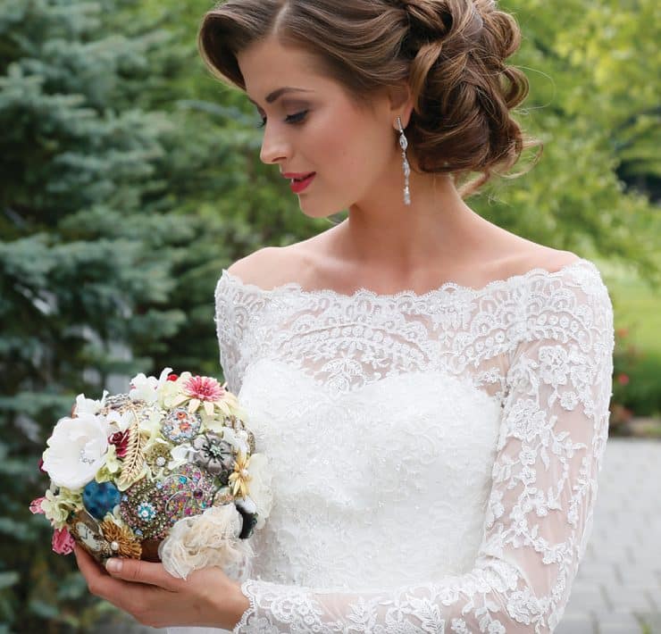 Gown: Oleg Cassini at David's Bridal (CWG765, $1,358), Forever Brooch Bouquets