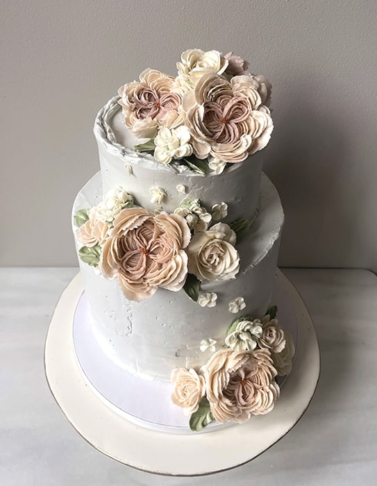 Custom Wedding Cake, "The Bride loved elegant flowers!"